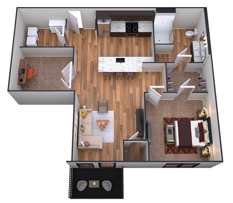 Floor plan for 1 bed, 1 bath, 832 sqft
